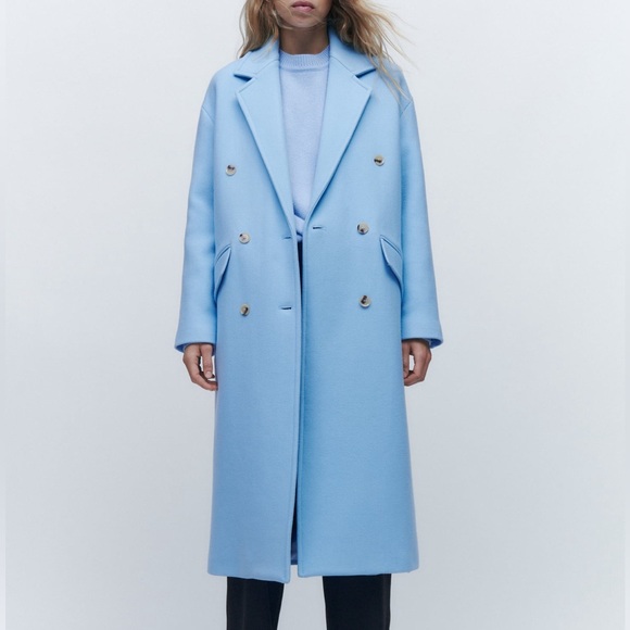 NWT ZARA MANTECO NEW SKY BLUE OVERSIZED WOOL COAT L - Picture 4 of 16